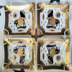 Vintage Fred Press Trojan Horse Divided Bent Glass Tray 15” Gold/ Black Vtg Mid